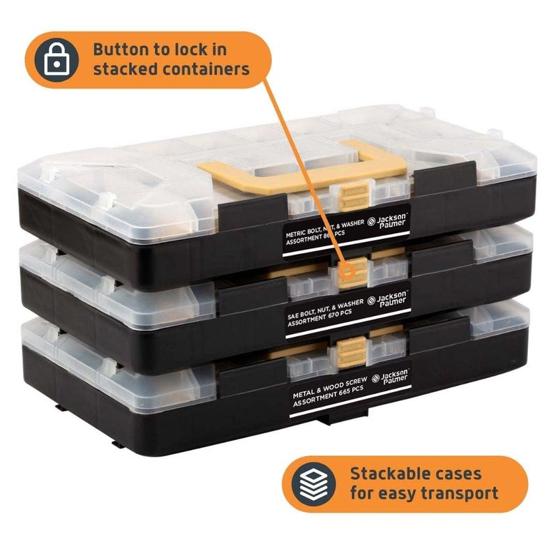 Jackson Palmer 2201 Piece Hardware Assortment Kit with Screws, Nuts, Bolts & Washers (3 Trays) - Image 4